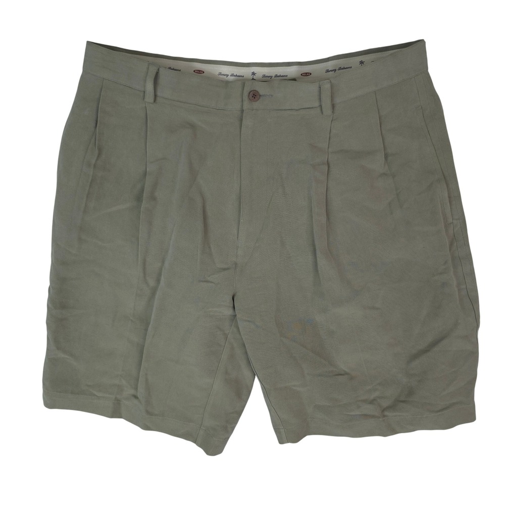 Tommy Bahama Shorts Mens 38x9 Sage Green 100% Silk Pleated Relax Resortwear